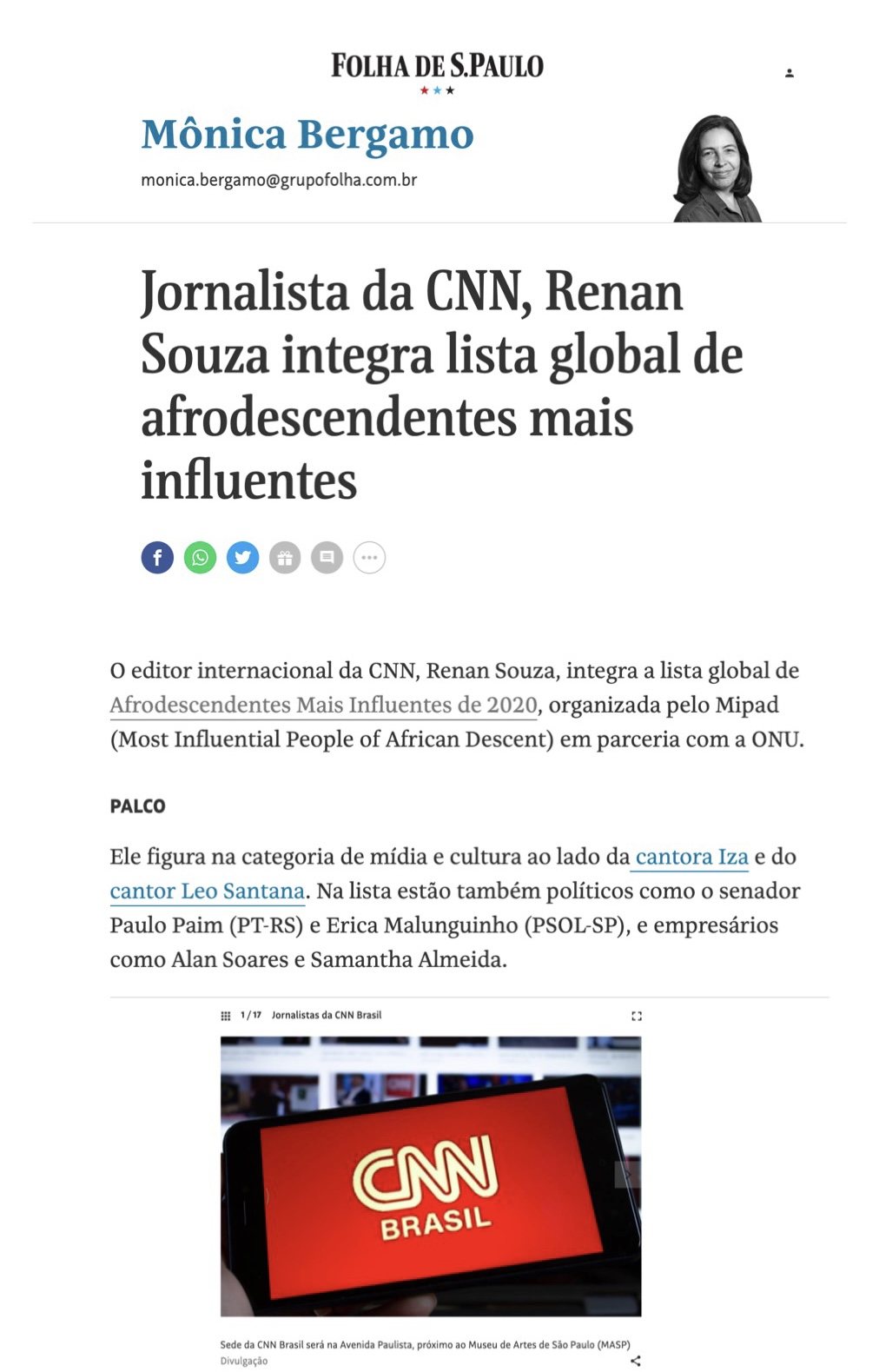 Print de matéria de imprensa sobre Renan de Souza