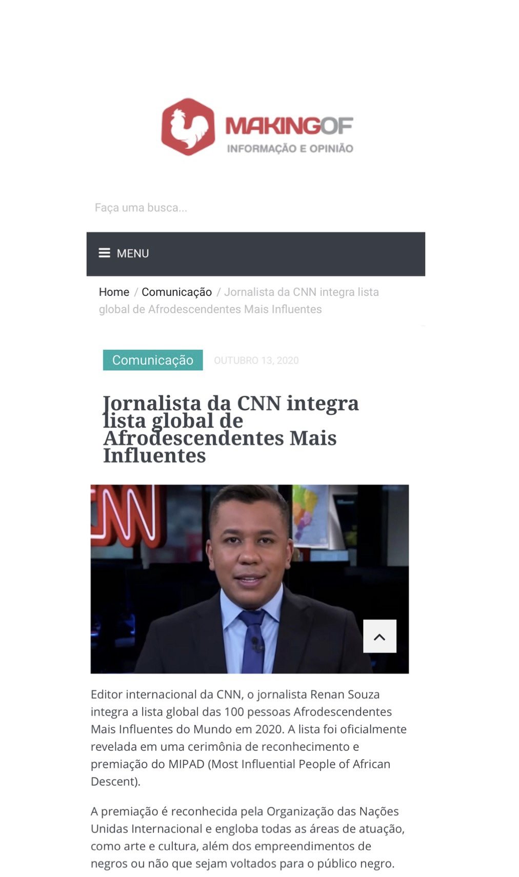 Print de matéria de imprensa sobre Renan de Souza