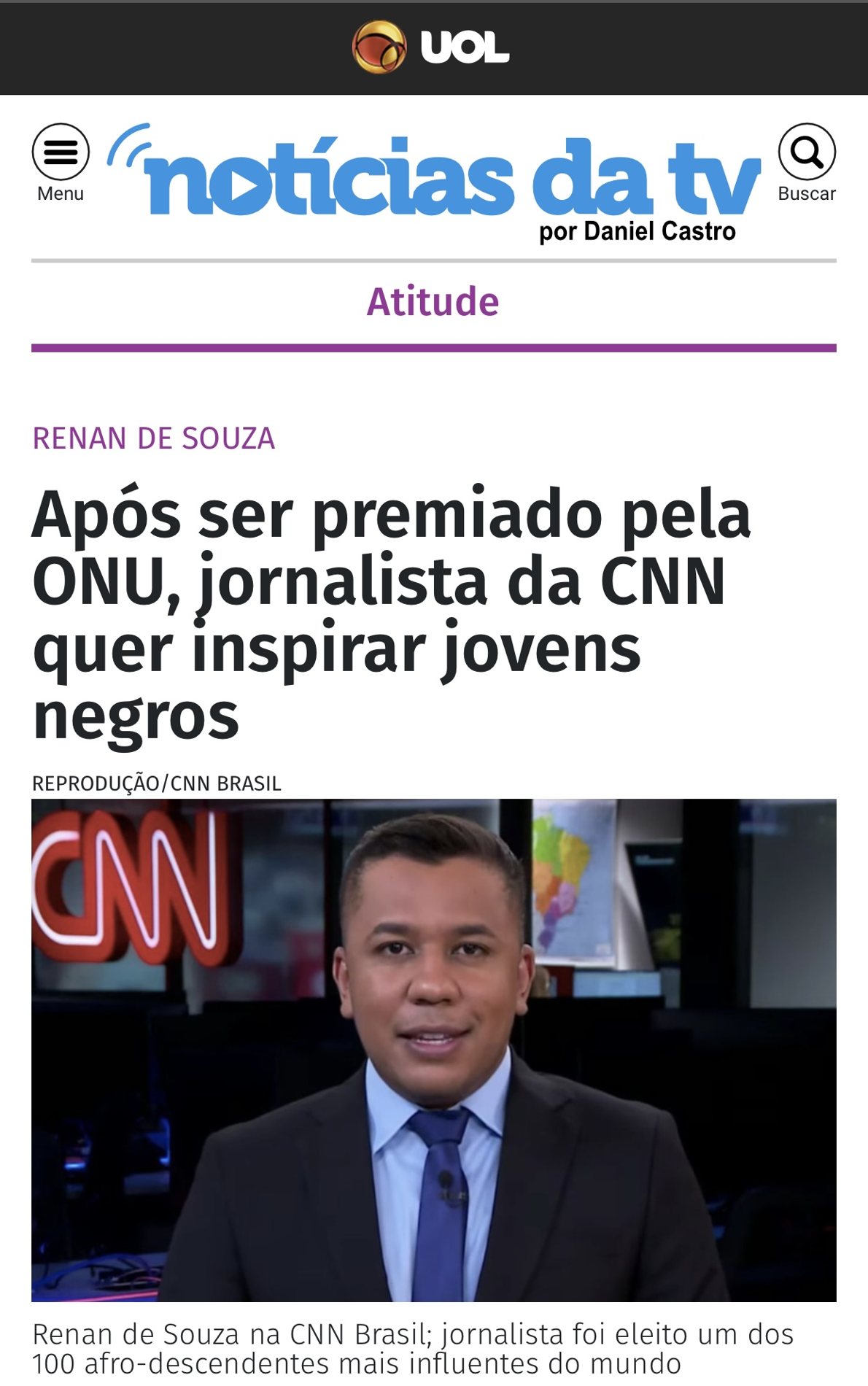 Print de matéria de imprensa sobre Renan de Souza