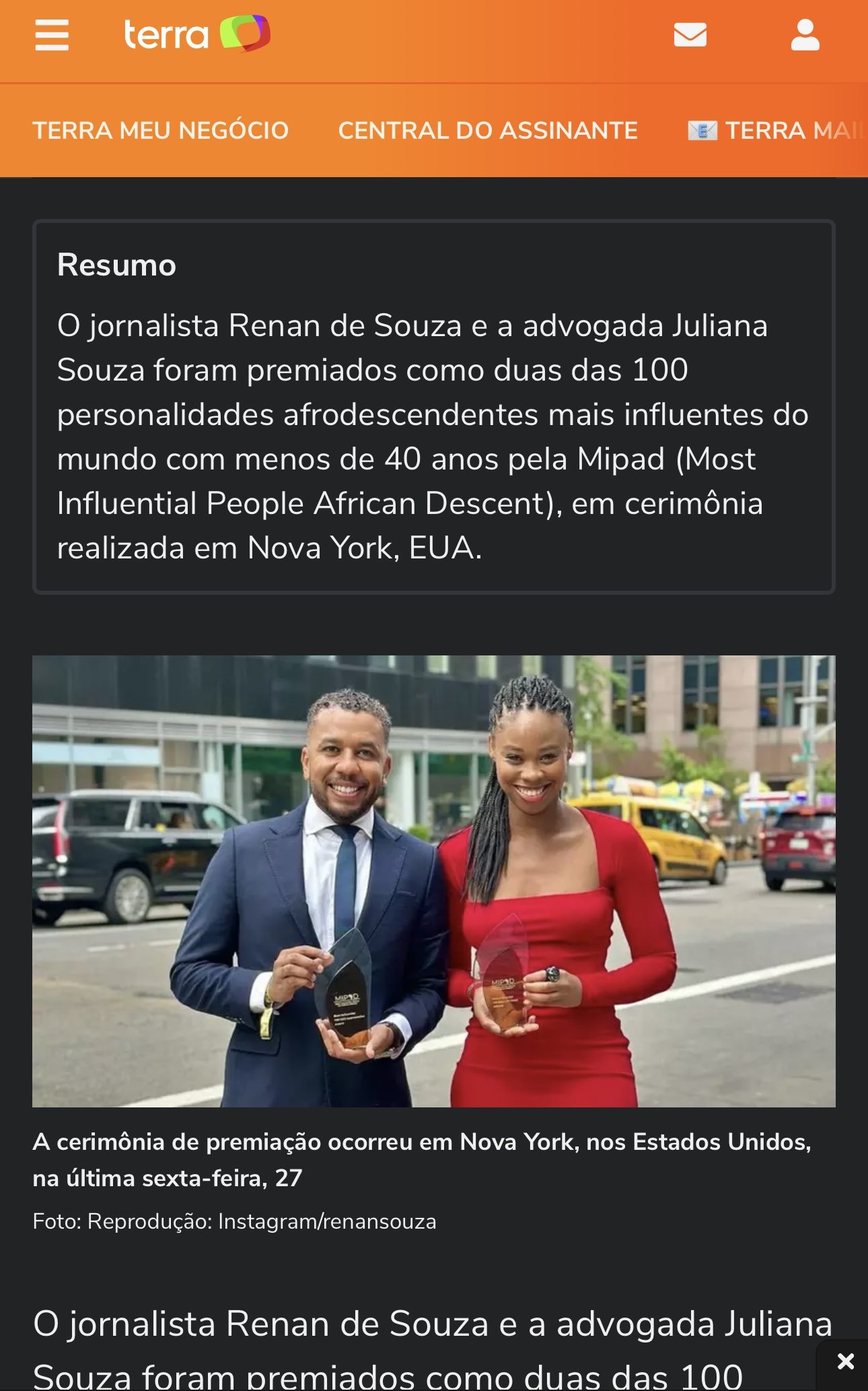 Print de matéria de imprensa sobre Renan de Souza