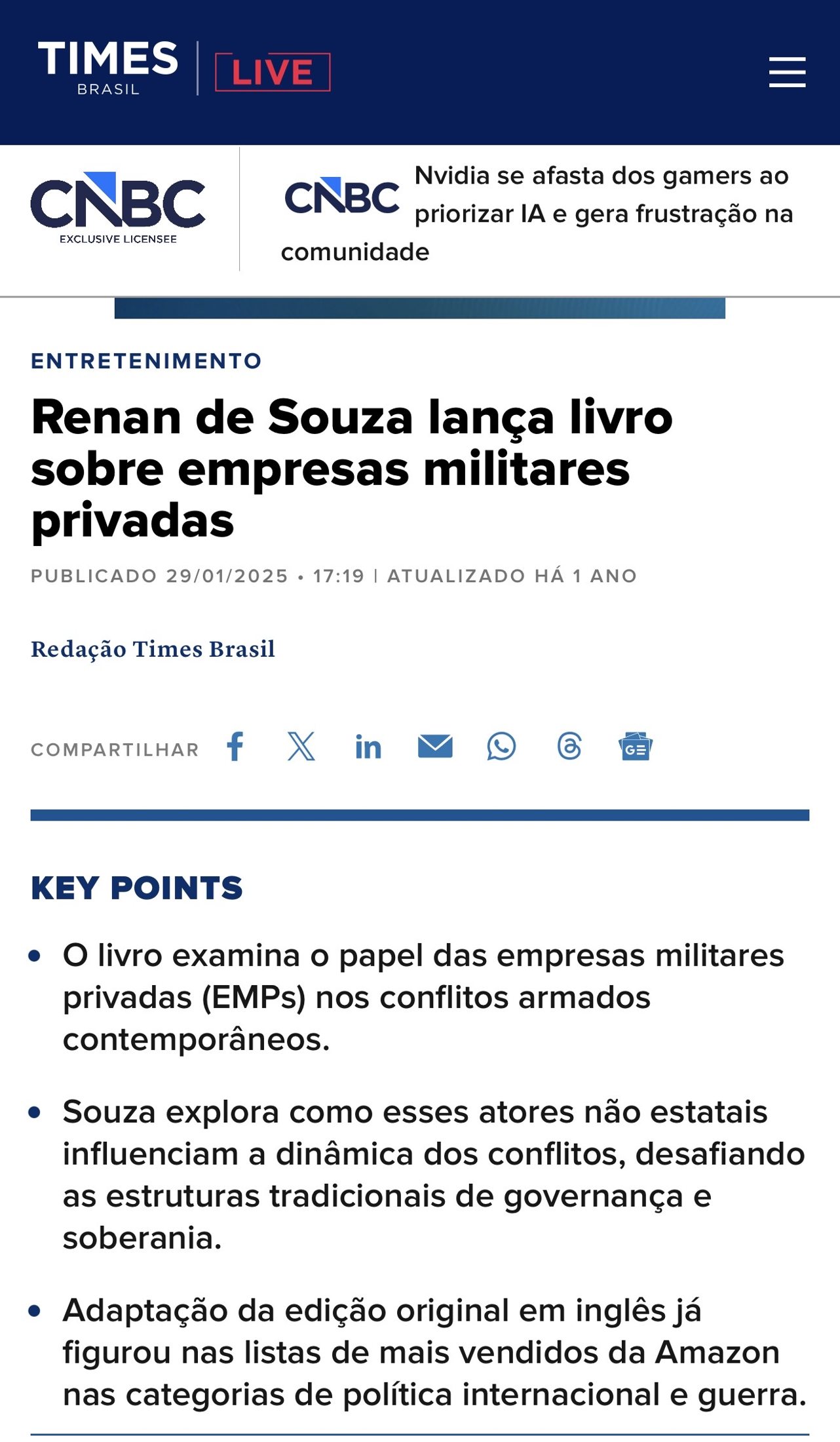 Print de matéria de imprensa sobre Renan de Souza